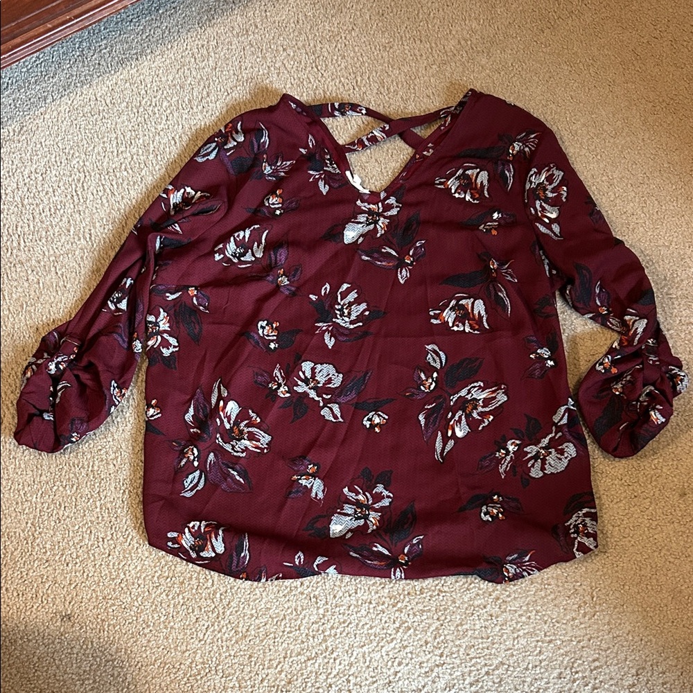 Maurices Burgundy Floral Blouse